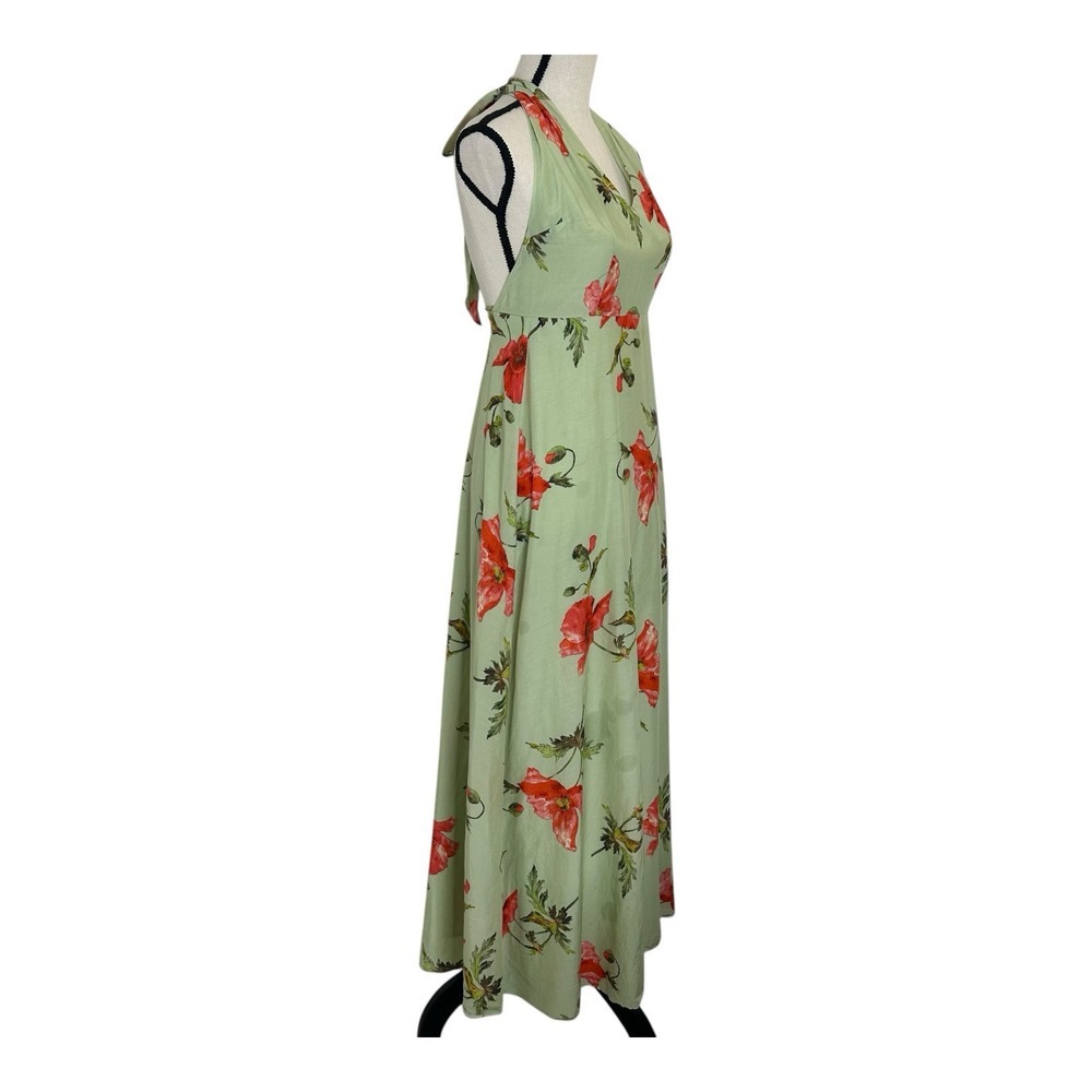 L.K. Bennett Women Dress Maxi Size 4  Green‎ Floral  V-Neck Backless Lined - Picture 2 of 16